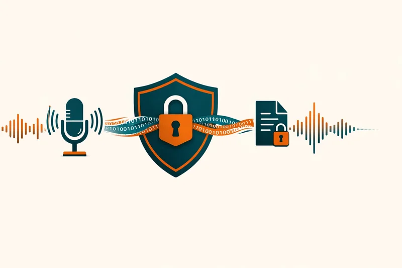 Writer speaking into microphone with flowing text on screen