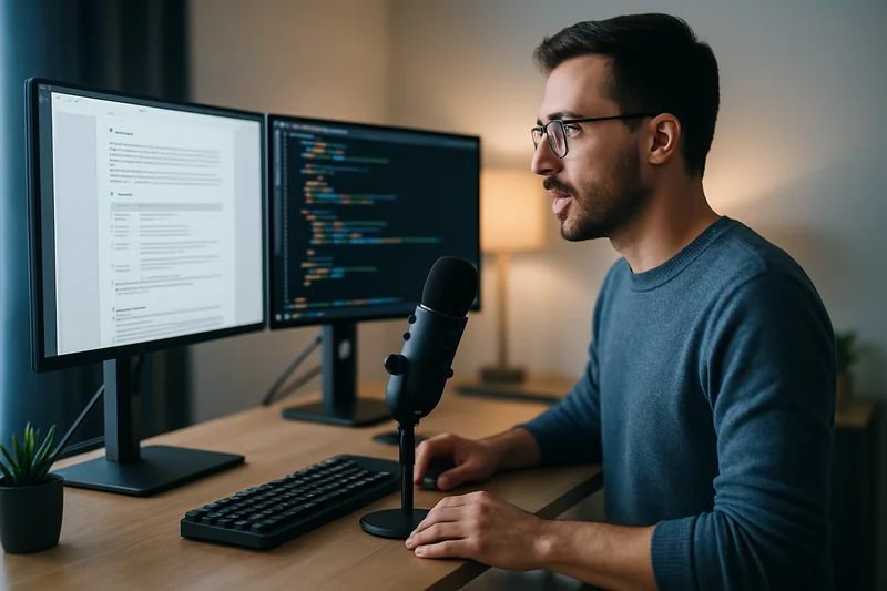 Technical writer using voice dictation on a Mac to draft a specification document or API documentation