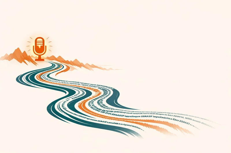 Writer in flow state speaking naturally while text appears on screen